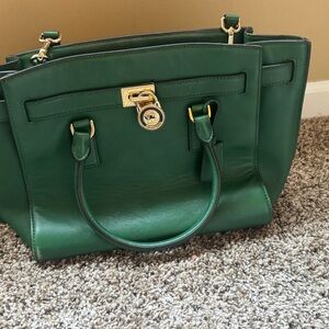 Michael Kors Hamilton Emerald Green Satchel with Gold Hardware